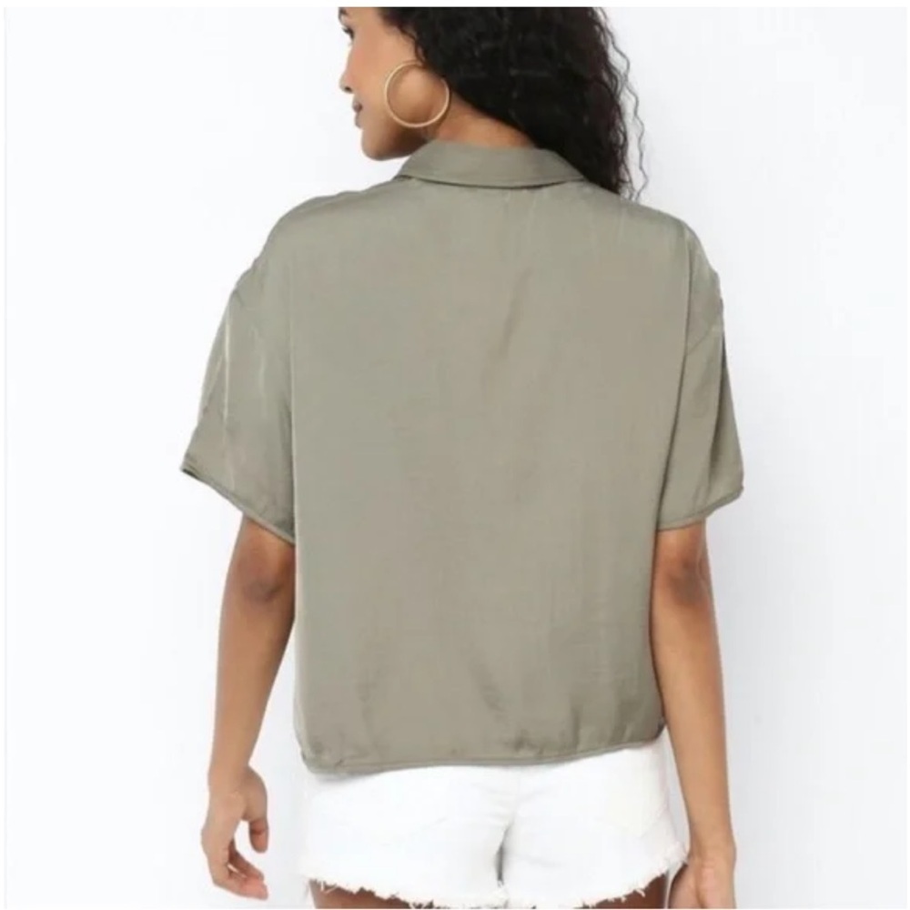 AE Satin Olive Green Button-Up Shirt - Picture 6 of 6